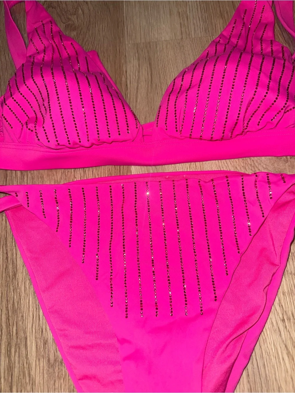 Hot Pink Rhinestone Stripe Bikini Set - Picture 2 of 6